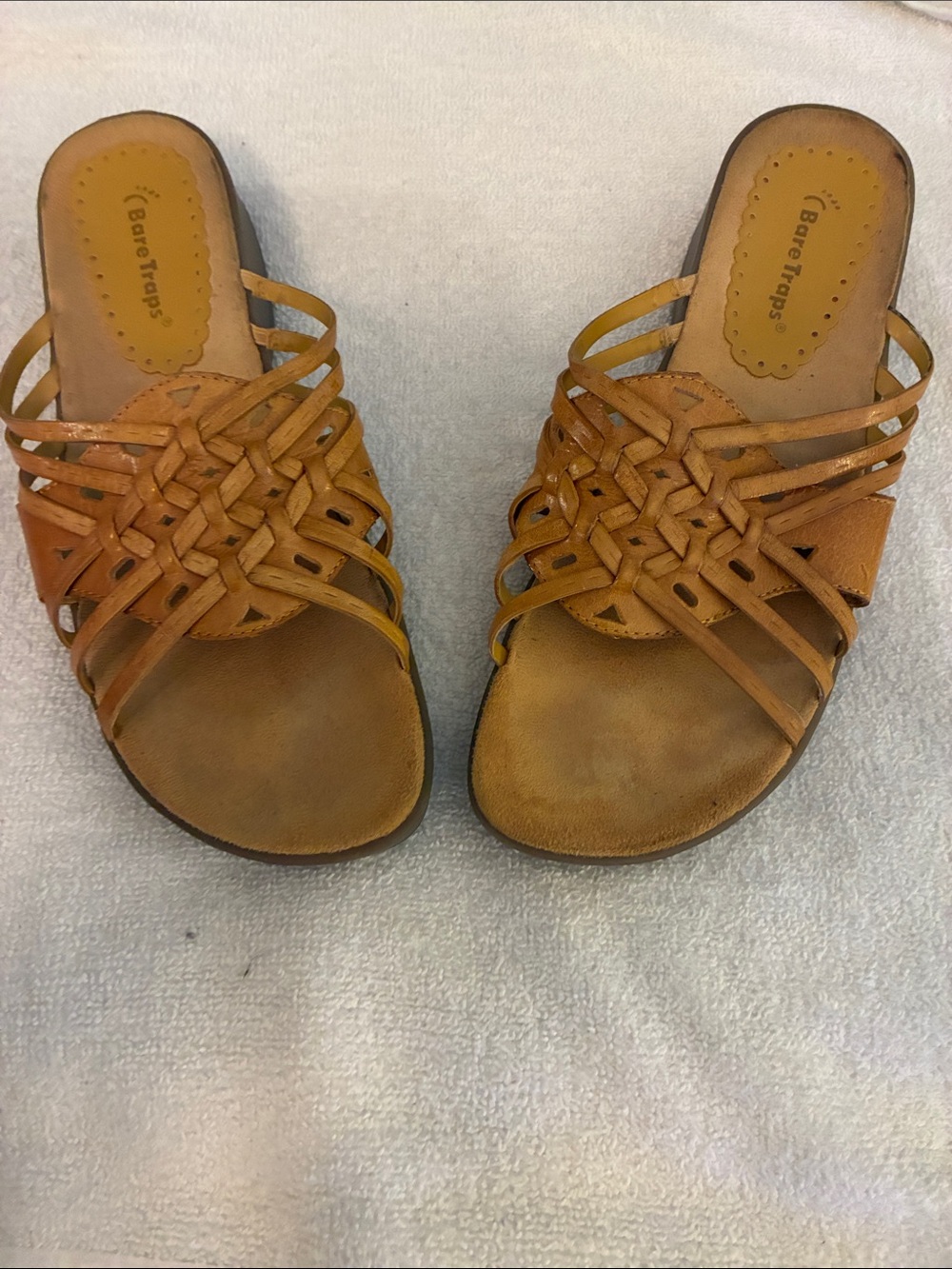 BareTraps Tan Woven slip-on/Slide Sandals with intricately Braided Straps